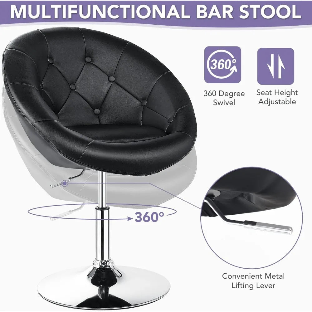 Tufted Round Back Bar Chrome Frame Home Furniture Leather Modern Swivel Accent Chairs Living Room Chairs Black Relaxing Chair