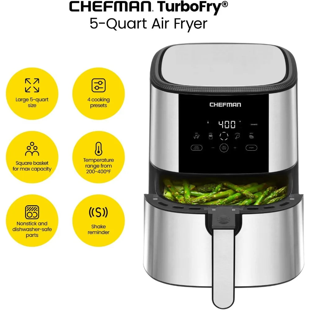 One Touch Digital Control Presets Air Fryer Without Oil Chicken French Fries Kitchen Large 5-Quart Family Size Airfryer Fryers