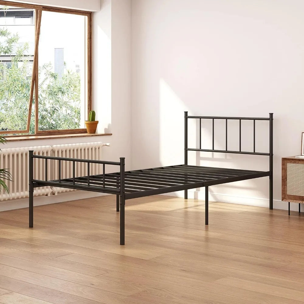 Twin Size Metal Platform Bed Frame with Heavy Duty Steel Slats, 14" Easy To Assemble, No Spring Box Required, Black