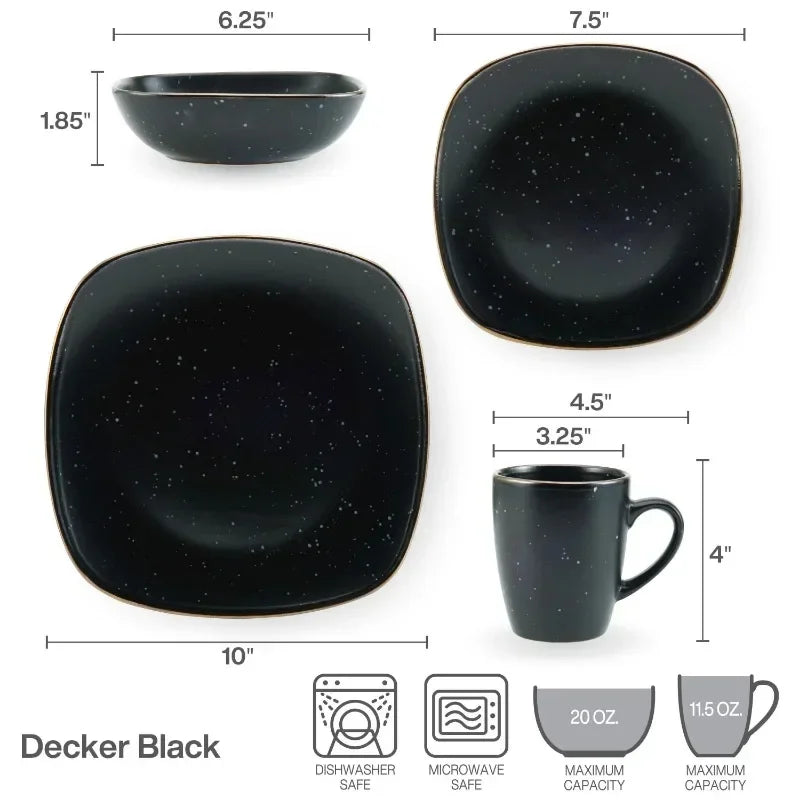 16-Piece Dinnerware Set, Black  dinner plates  dishes and plates sets