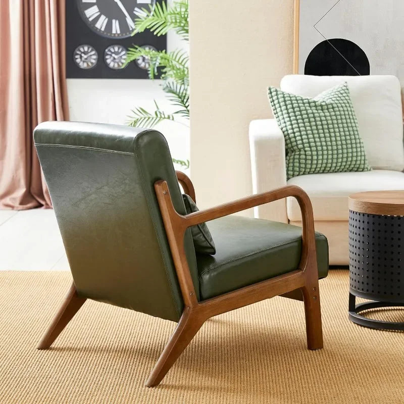 glitzhome Mid Century Hunter Green Accent Armchair, Single Reading Armchair PU Leather Lounge Chair You're Worth It