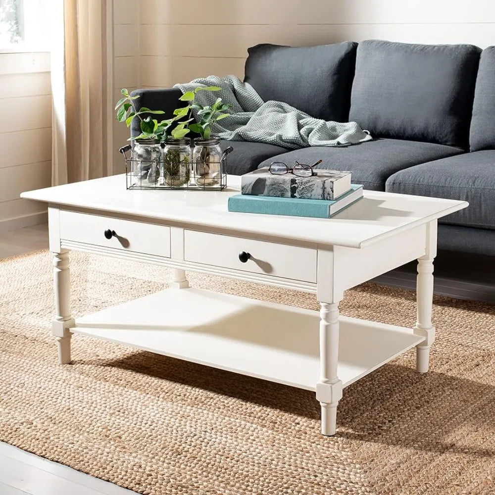 Style Transitional Distressed Cream Coffee Table 21.7"D X 41.7"W X 18.5"H Coffee Table for Living Room Side Furniture Home