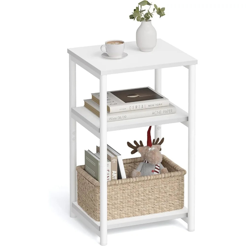 Side table, high bedside table with 2 storage compartments, living room coffee table, small side table