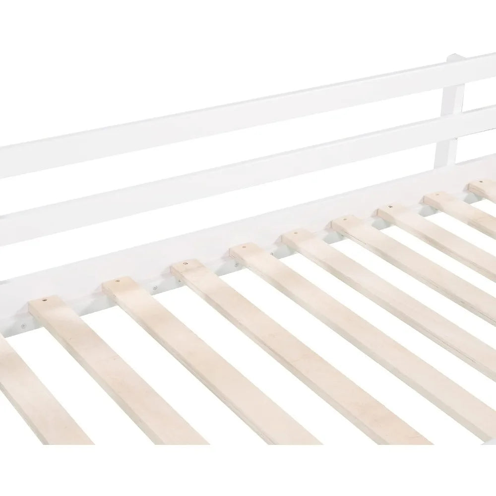 Wooden Single Bed Frame for Children with Slide, Space-saving Wooden Bed Frame for Children for Boys or Girls, White