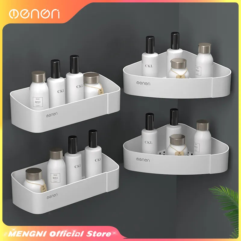 MENGNI-Waterproof Wall-mounted Plastic Storage Shelf   Shower Product Holder Kitchen Storage rack Bathroom Accessories sets