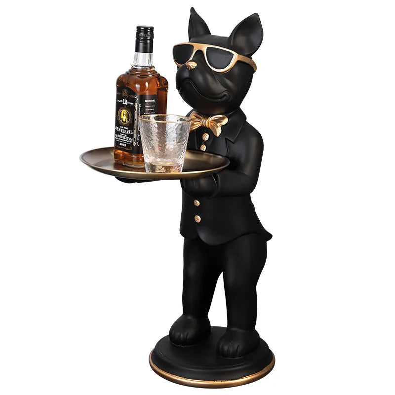 67cm Floor French Bulldog butler with Tray Sculpture Big Resin Dog Statue Animal Nordic Home Decoration Ornament Living room