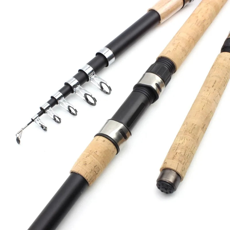 2.4m Telescopic Spinning Fishing Rod Carbon Wooden Handle Carp Fishing Sea Rock Fishing Rod Test 30-150g Pole