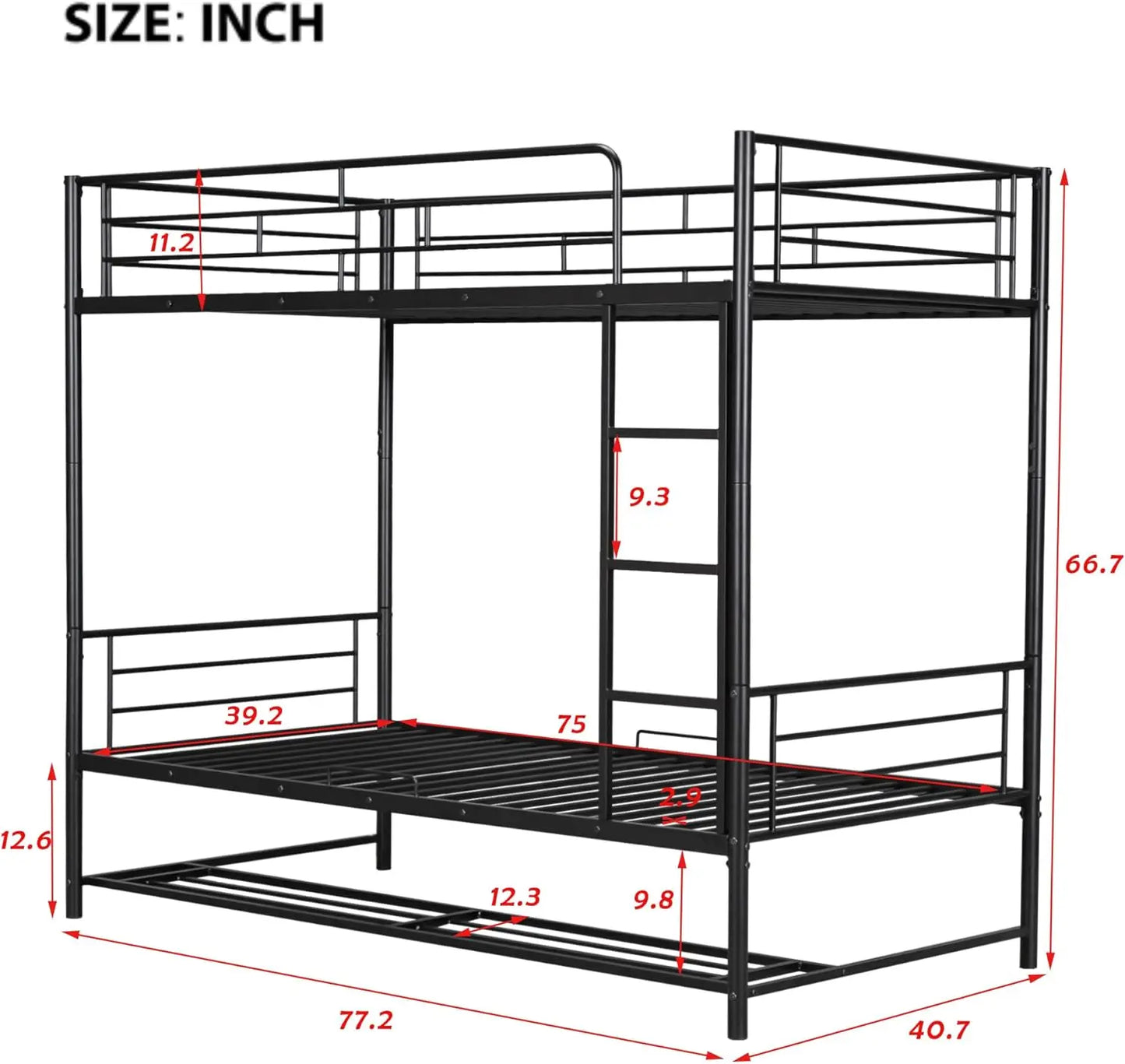 Twin Over Twin Bunk Bed with Under-Shelf & Ladder for Kids,Adult,Convertible Metal Bedframe,Perfect for Dorm,Bedroom,Guest Room