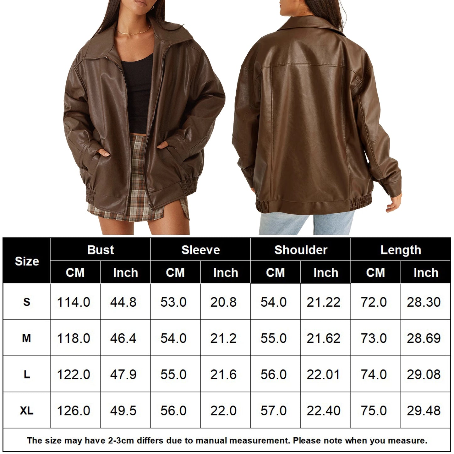 Women Oversized Jackets Casual Faux Leather Jacket Fashion Moto Biker Coat Lapel Zipper Jacket Boyfriend Outwear