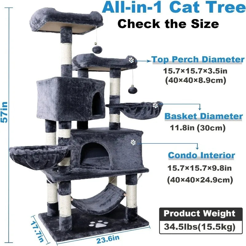 Cat Tree for Indoor Cats- Multi-Level Cat Tree for Big Cats -Cat Condo Big - Cat Climbing Tower-Pet Play House