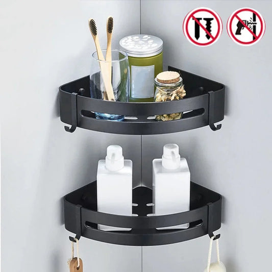 Triangle Towel Shower Storage Rack Black Corner Shelves Wall Mounted Aluminum Shampoo Holder No Drill Bathroom Shelf Organizer