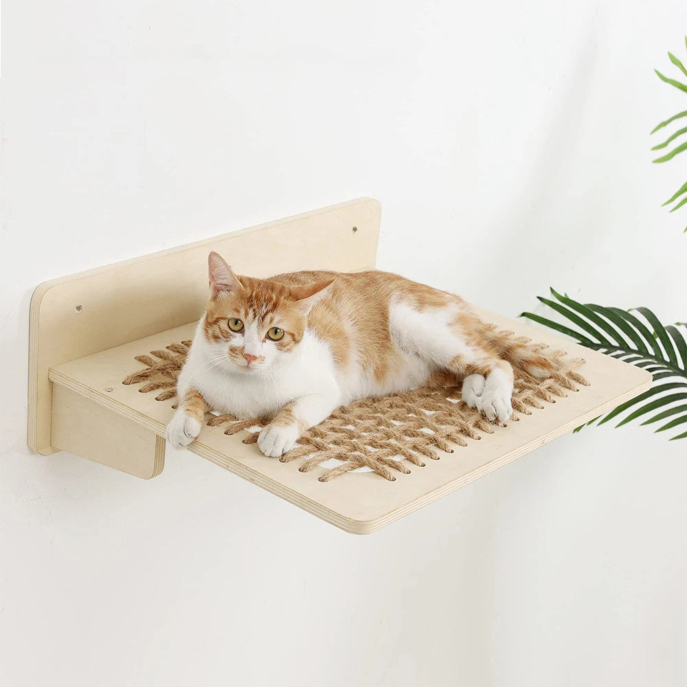 Cat Wall Furniture Floating Wall Shelf With Cat Scratching Post Climbing Perches Hammock Wall Steps For Sleeping Playing Rest