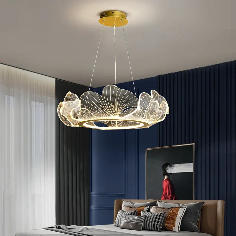 Modern LED Lotus Leaf Ring Ceiling Chandeliers For Living Room Dining Room Pendant Light Home Decor Hanging Lamp Luster Fixtures