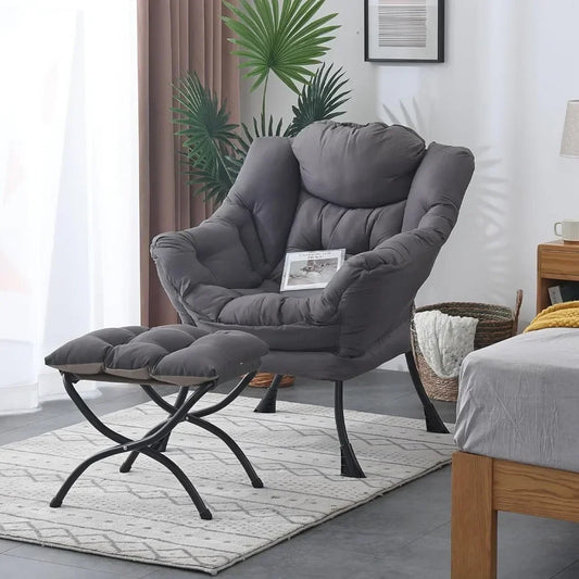 Lazy Chair with Ottoman,Lounge Accent Chair with Armrests and a Side Pocket,Upholstered Sofa Chairs Chair with Footrest for,Grey