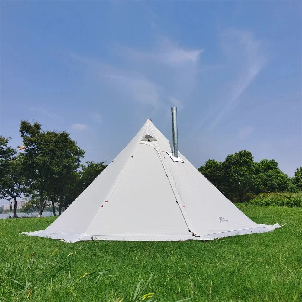 400PRO Camping Pyramid Teepee Tent Hight 2.2M Lightweight Outdoor Backpacking Winter Chimney Tent with Snow Skirt for 3-4 Person