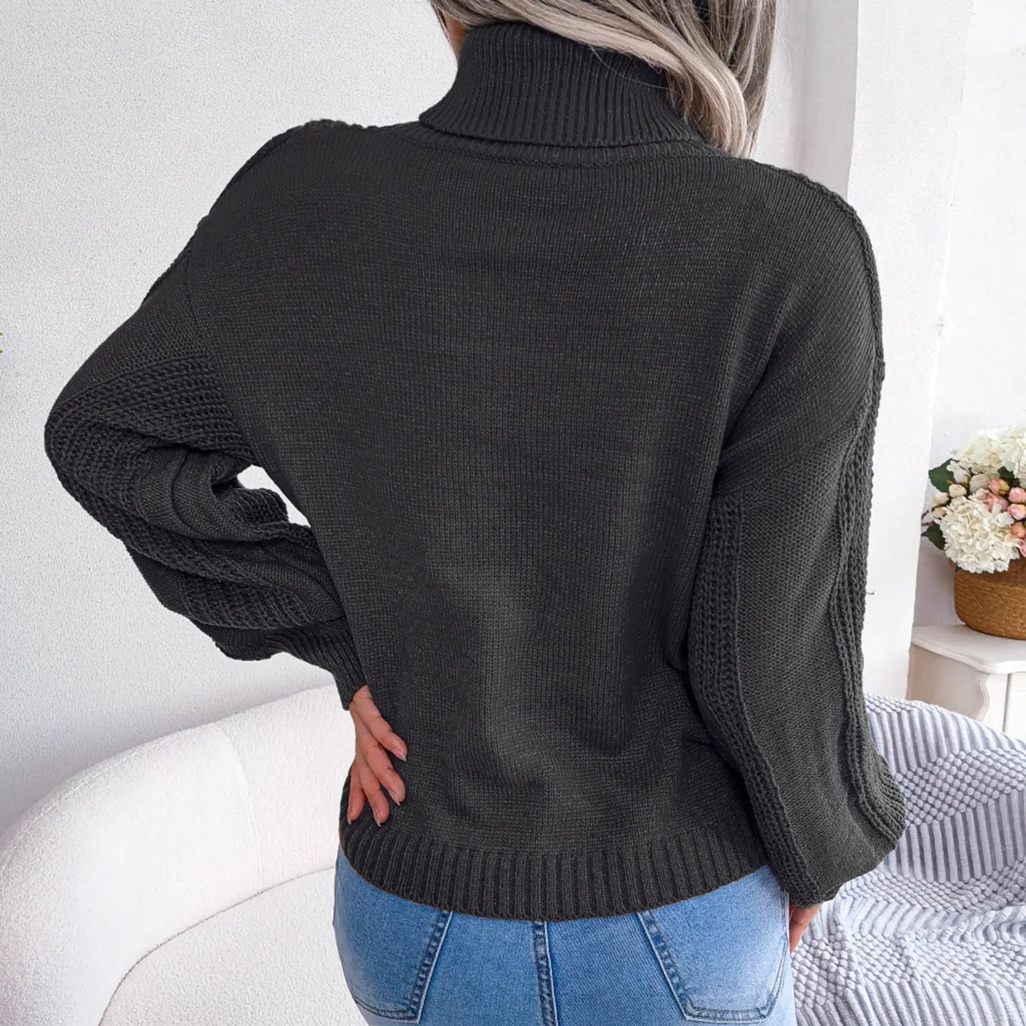 Oversized Womens Turtleneck Sweaters Long Sleeve Tunic Sweater Chunky Knit Sweater Versatile Pullover Korean Fashion Knitwear