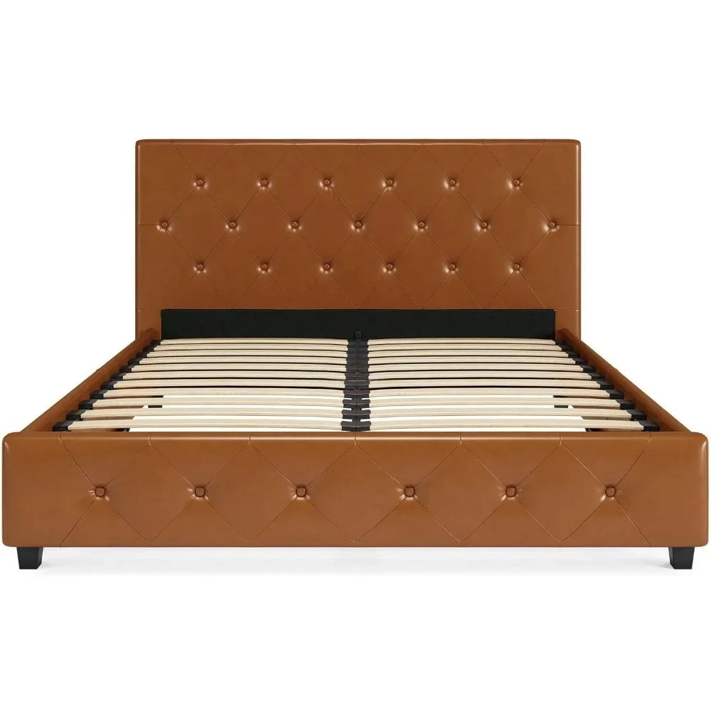 Queen Bed Frame Upholstered Platform Bed With Diamond Button Tufted Headboard and Footboard No Box Spring Needed King Size Home