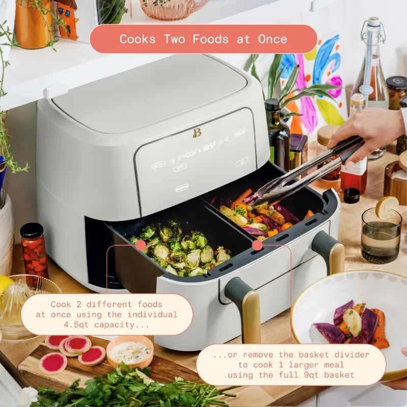 Beautiful 9QT TriZone Air Fryer, White Icing by Drew Barrymore