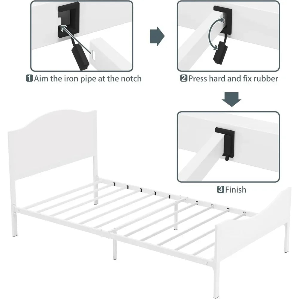 Timy Kids Twin Bed Frame with Wooden Headboard and Footboard, Metal Platform Bed Frame for Boys Girls Teens Adults