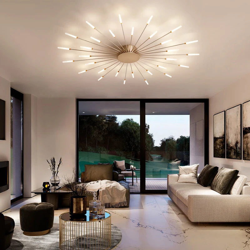 Modern LED Ceiling Light Golden Fireworks Full Star Ceiling Lights Living Room Decor Fixture Dining Room Bedroom led Lamp Lustre