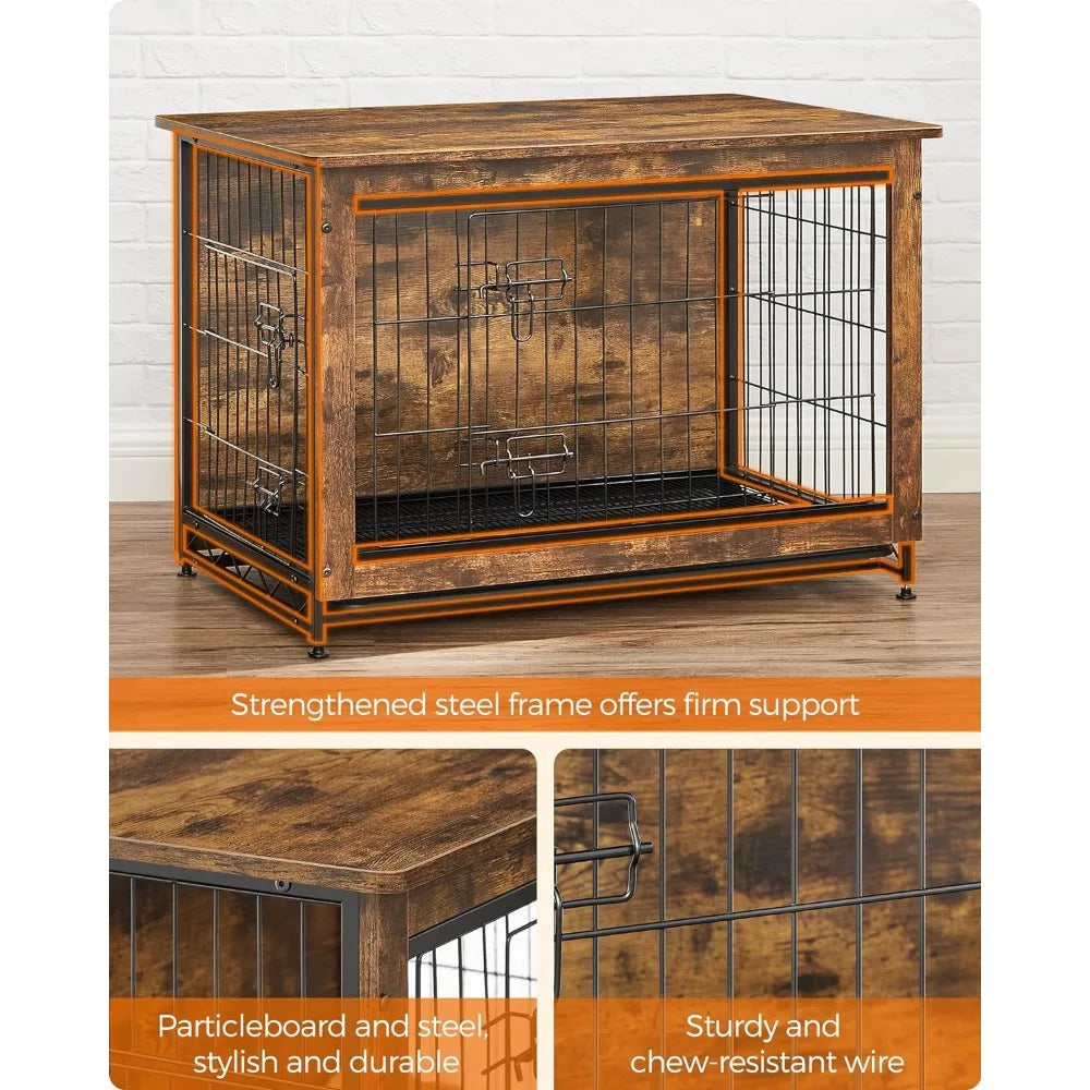 Double-Door Dog House Modern Kennel for Dogs Indoor Up to 70 Lb Heavy-Duty Dog Cage With Multi-Purpose Removable Tray Bed Beds