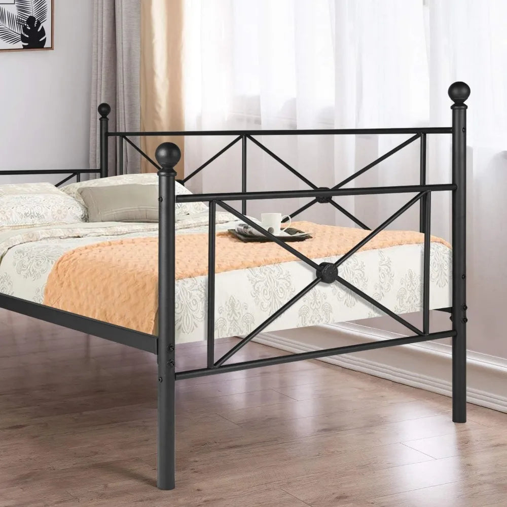 Twin Daybed with Headboard, Heavy-Duty Metal Slats Support, Sofa Bed Platform Mattress Foundation for Living Room, Guest Room