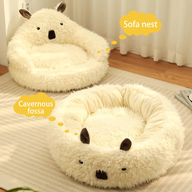 Winter Warm Pet Cat Dog Nest Plush Thicken Round Alpaca Mat Deep Sleep Comfort Soft Breathable Cat House Pet Sofa Supplies