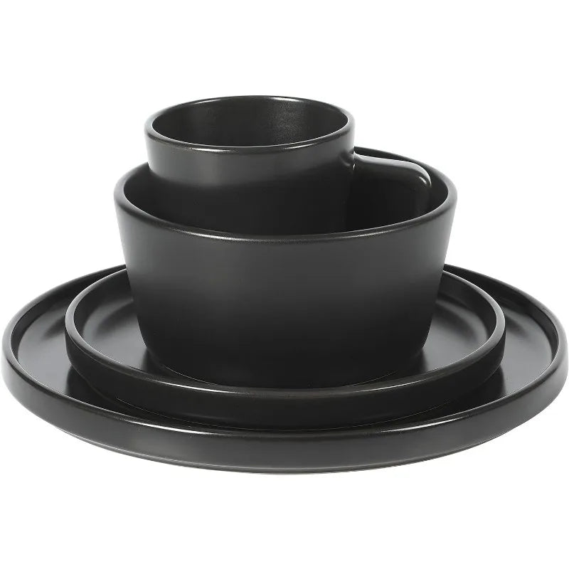 32 Piece Matte Black Stoneware Dinnerware Plates, Bowls, and Mugs Set - Service for 8