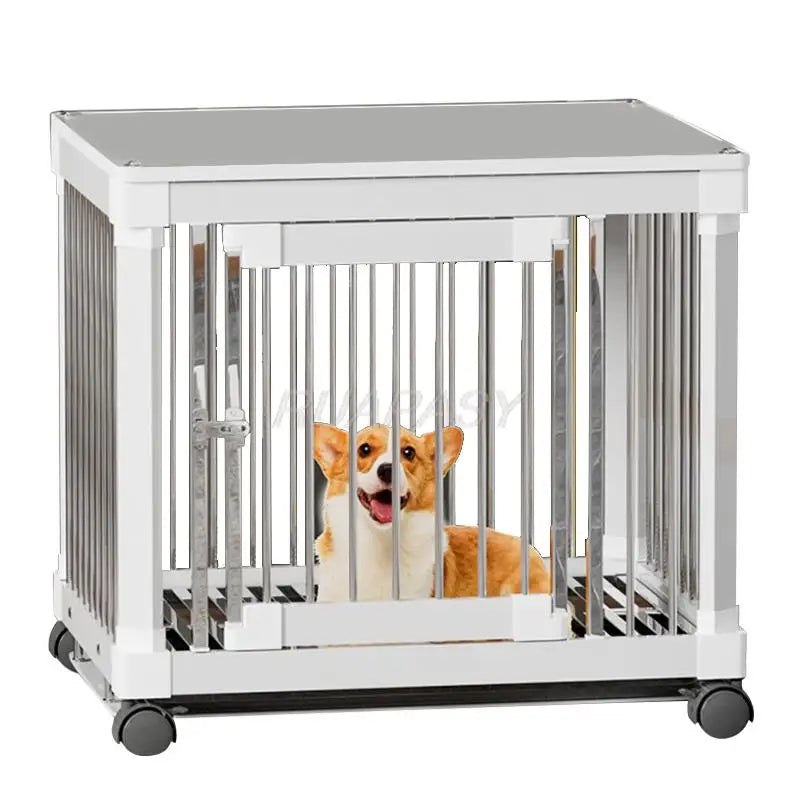 Stainless Steel Movable Dog Cage Kennel For Pet Dog Crate Include Leak-Proof Pan Indoor Use Dog House With Toilet Removable Tray