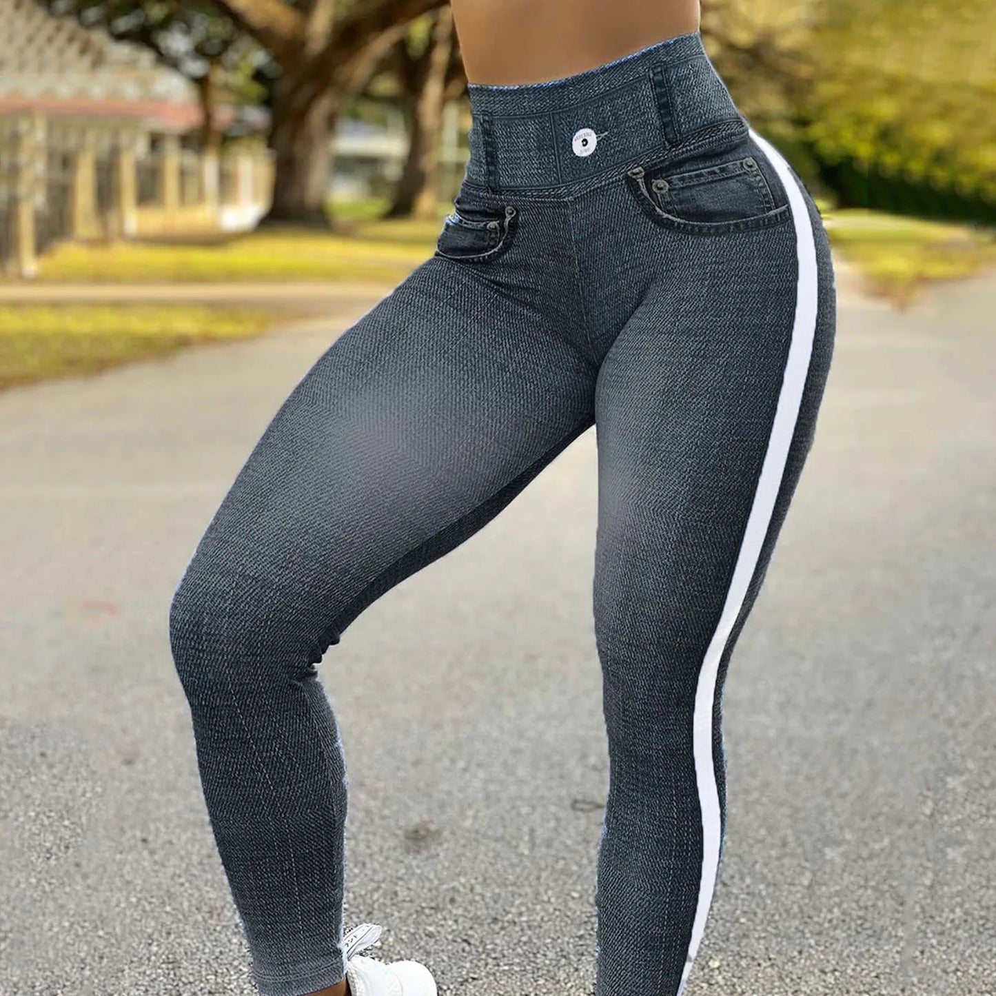 Women Casual Simulation Denim Pants Baggy Jeans Elastic High Waist Slim Fit Pants Leggings Pantalones De Mujer Drop Shipping