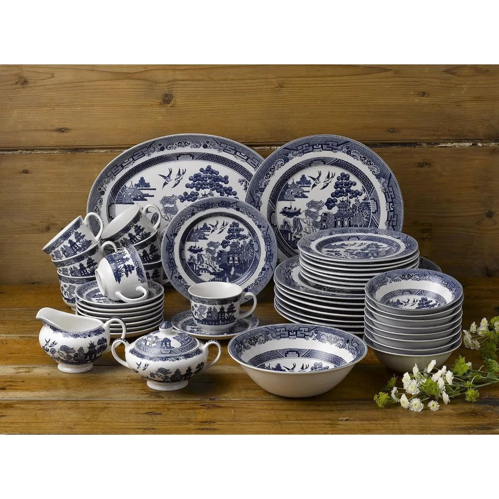 Willow Blue 20 Piece Dinnerware Set Kitchen Dishes Service for 4 Dinner Plate Complete Tableware Plates Dinner Sets Dish Dining