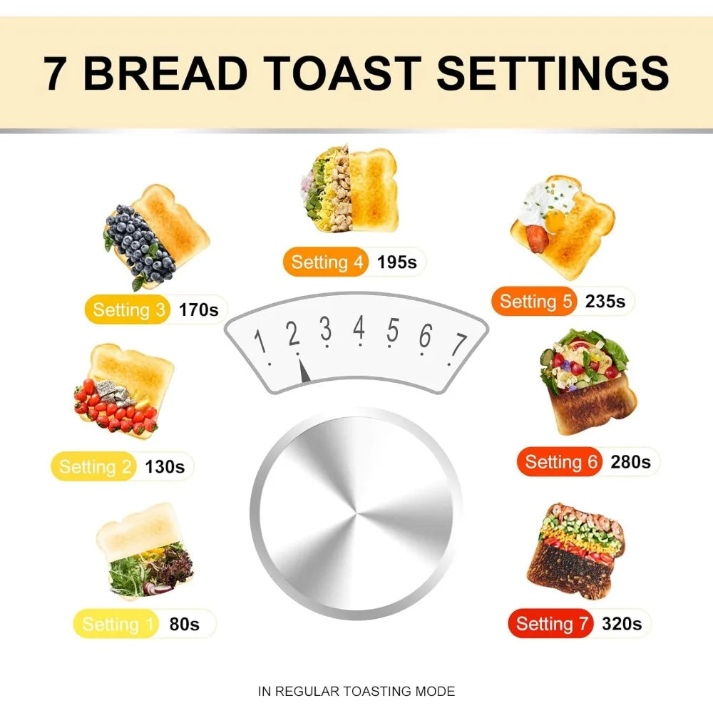 WHALL Toaster Stainless Steel, 6 Bread Shade Settings, Bagel/Defrost/Cancel Function, 1.5in Wide Slot, High Lift Lever