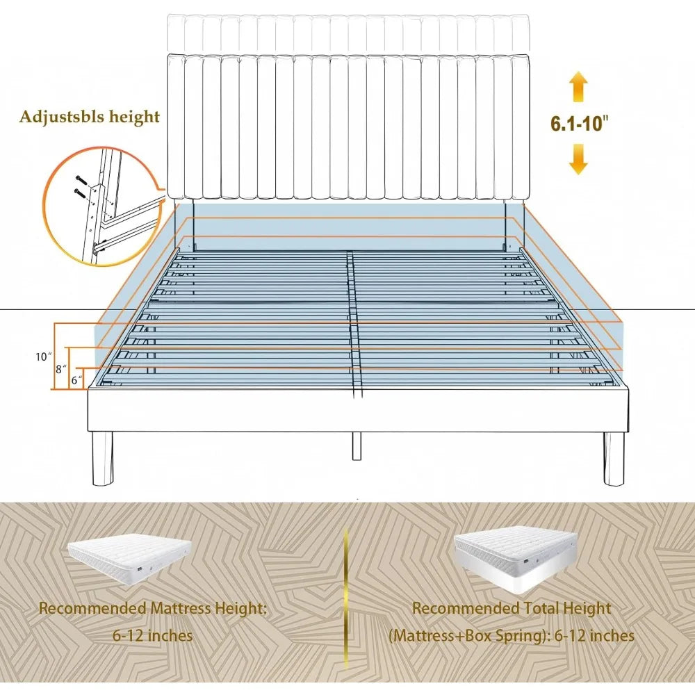 Queen-size Bed Frame, Velvet Upholstered Platform with Headboard, Easy To Assemble, No Springs, with Wooden Slats, Dark Grey