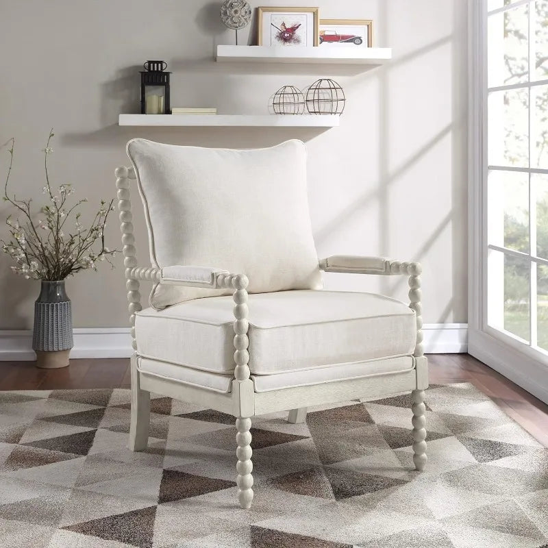 OSP Home Furnishings Kaylee Spindle Accent Chair, 26.5” W x 32.25” D x 37” H, Antique White Frame with White Linen Fabric