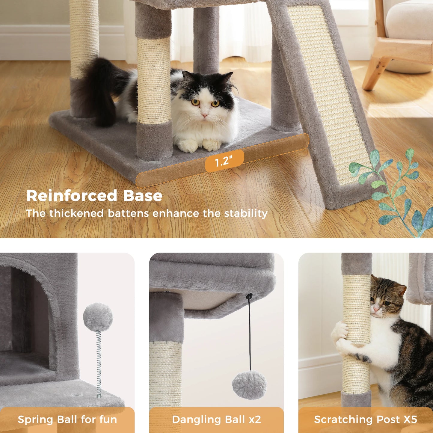 Free Shipping  Multi-Level Cat Tree For Cats With Cozy Perches Stable Cat Climbing Frame Cat Scratch Board Toys Gray&Beige