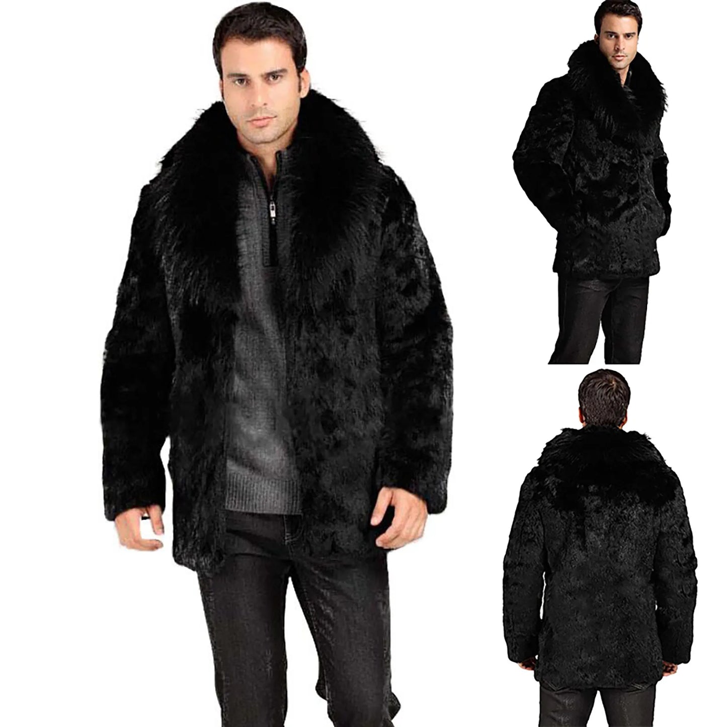 Winter Men's Coat Jackets Solid Color Faux Fur Outwear Turndown Collar Long Sleeved Coat Wool Cardigan Jackets Warm Overcoats