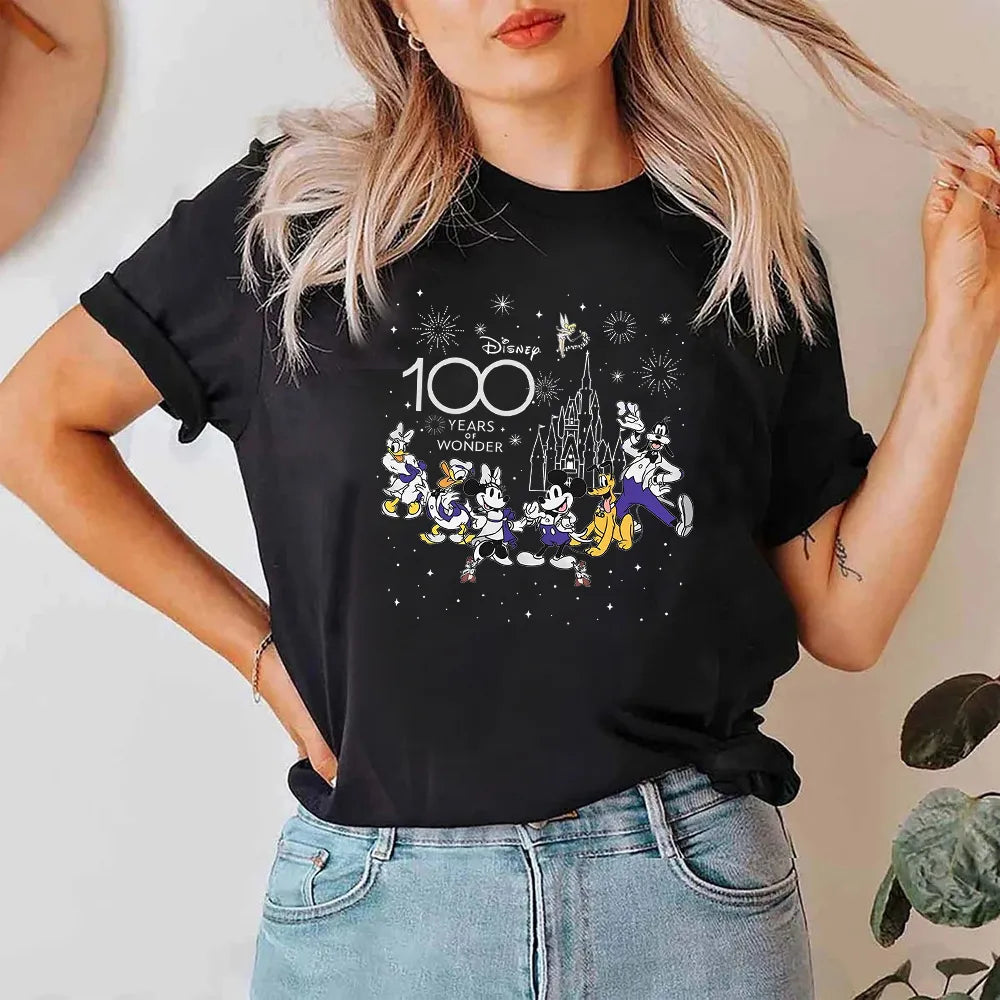 Disney Fashion Youth Style Women's Shirt 100th Anniversary Aesthetic Harajuku Clothing 2023 Summer Casual Travel Woman T-shirts