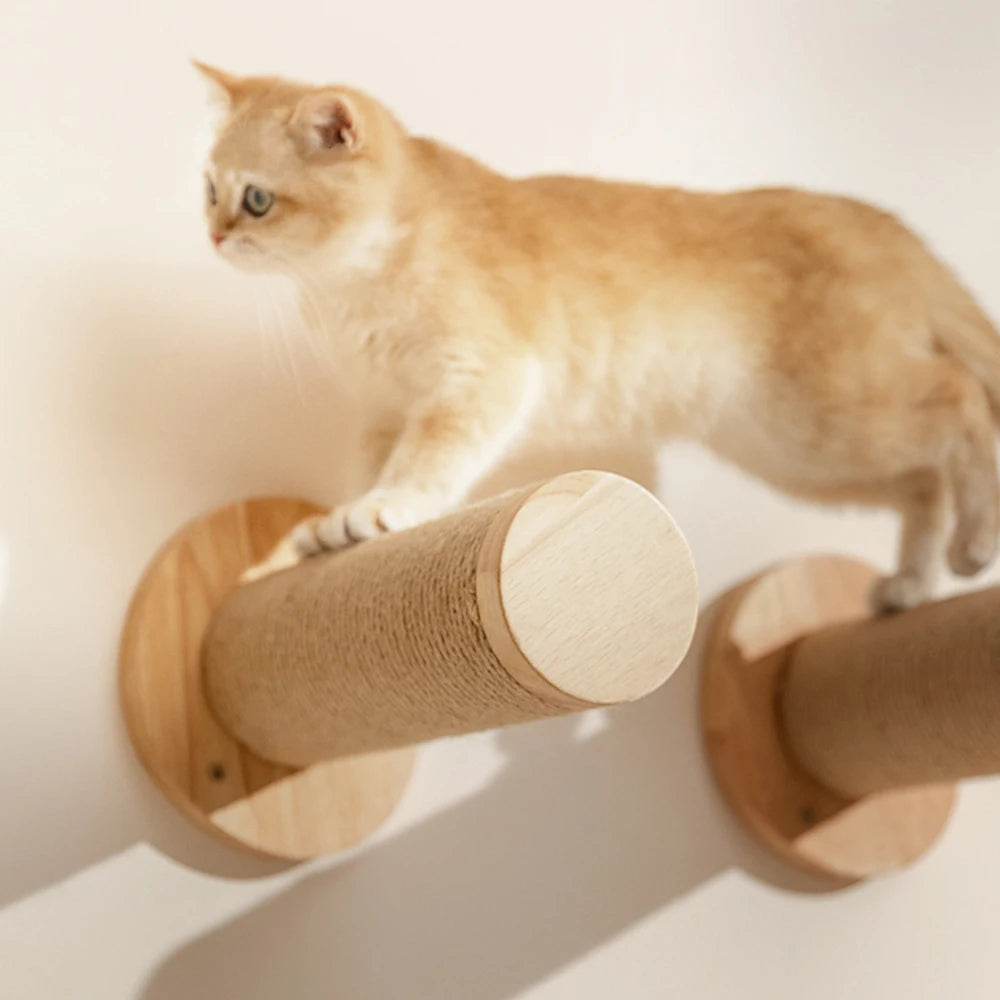 Wall Mounted Cat Shelves Scratching Post Wooden Cat Tree Perches for Wall Cat Steps Ladder Hammock Cat Climbing Wall Furniture