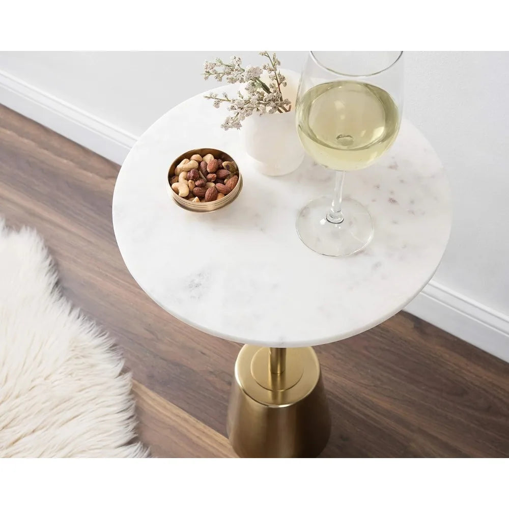 Coffee table modern marble side table, 14 x 14 x 24, gold, decorative display table with small pedestal