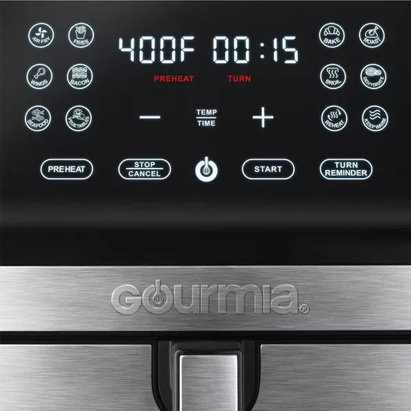 Gourmia 8-Quart Digital Air Fryer, with 12 One-Touch Functions & Guided Cooking - Stainless Steel