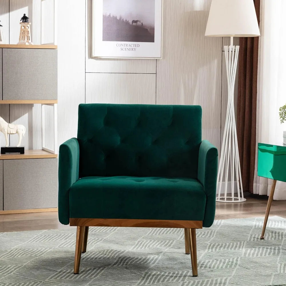 Velvet Accent Chair with Arms for Living Room, Modern Tufted Single Sofa Armchair with Gold Metal Legs Upholstered Reading