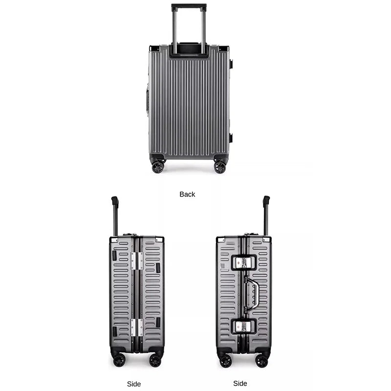 Suitcase Aluminum Frame Rolling Luggage PC Waterproof Cabin Carry-on Suitcases Bag Can Sit Unisex Password Trolley Travel Bag