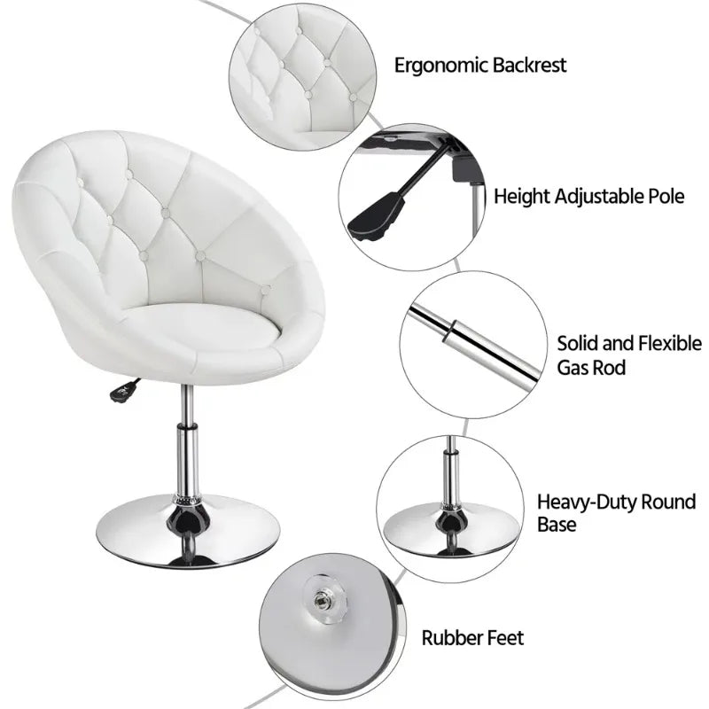 Modern Tufted Adjustable Barrel Swivel Accent Chair, White Faux Leather