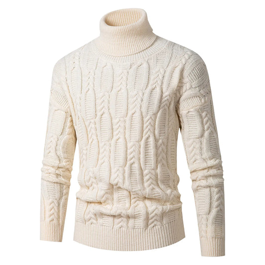 Men Twist Knitted Sweater Solid Color Pullover Casual Turtleneck Sweatwear Winter Warm Outdoor Knitwears Tops Pull Homme