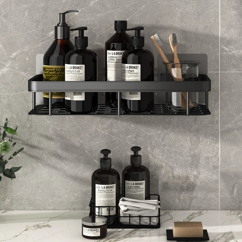 Bathroom Shelf Aluminum Alloy Shampoo Storage Rack Without Drilling Wall Mounted Shower Corner Shelves Bathroom Accessories