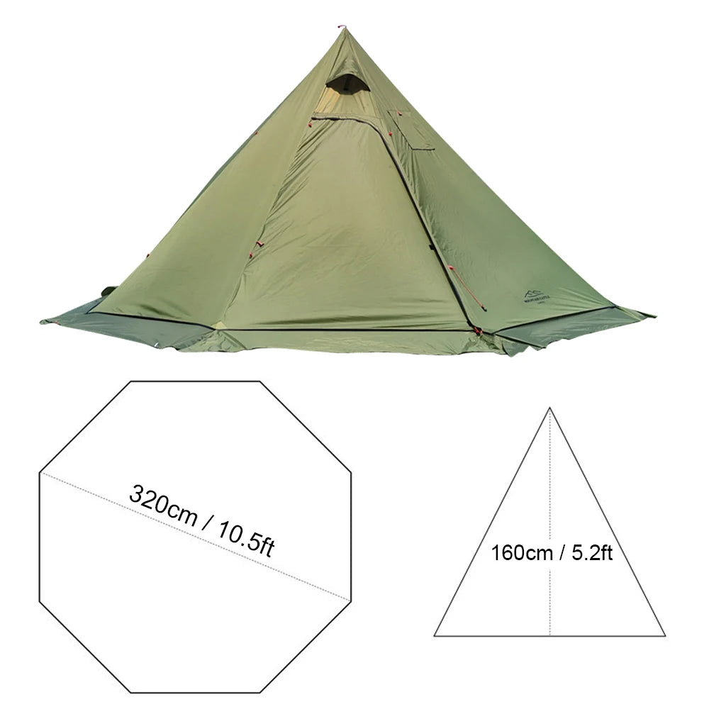 10.5' x 5.2' Camping Tent with Stove Jack Outdoor Teepee Tent for Family Camping Backpacking Hiking