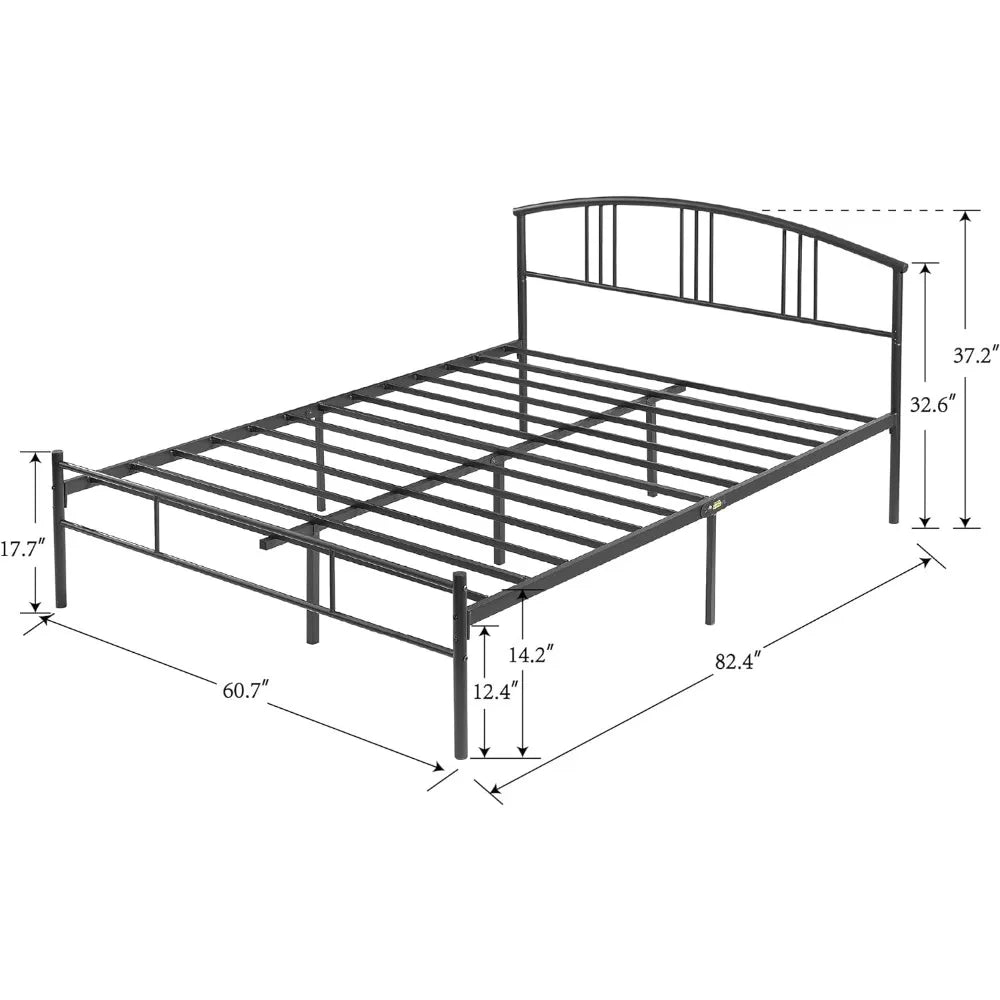 14 inch Queen Bed Frame Metal Platform Mattress with headboard Footboard Steel Slat Support/No Box Spring Needed,Black Beds