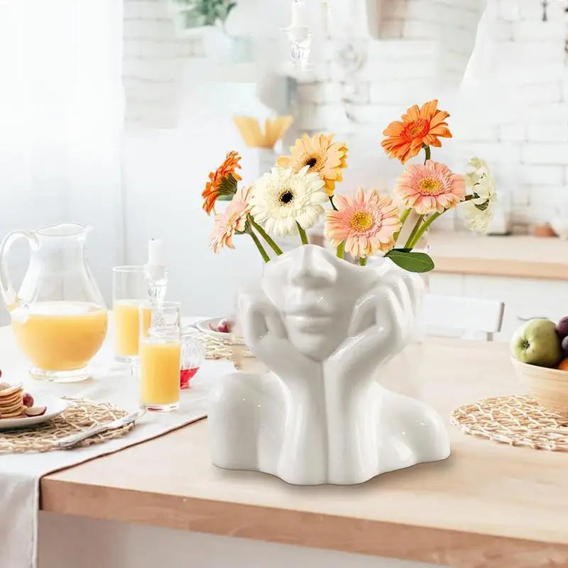 Modern Simple Ceramic Human Face Flower Vase Human Head Plant Flower Pot Nordic Art Flower Creative Vase Home Living Room Decor