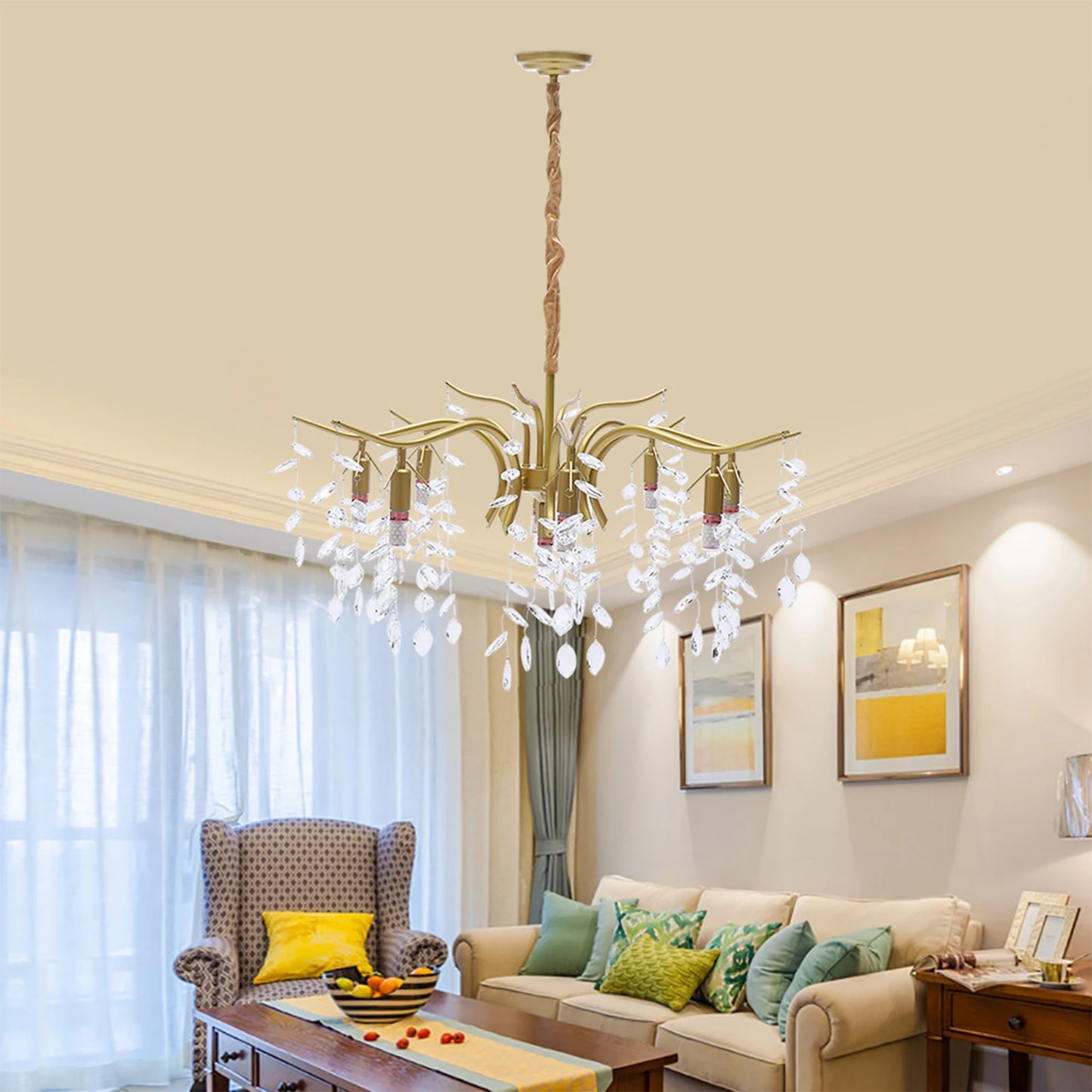 Modern Gold Metal Crystal Chandelier Luxury Living Room Pendant Lamp Art Light