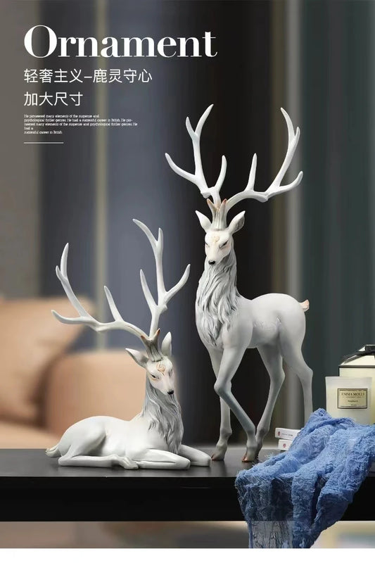 High-End Deer Statue Reindeer Statue Resin Elk Sculpture Living Room Luxury Home Decor Nordic Desktop Accessories New